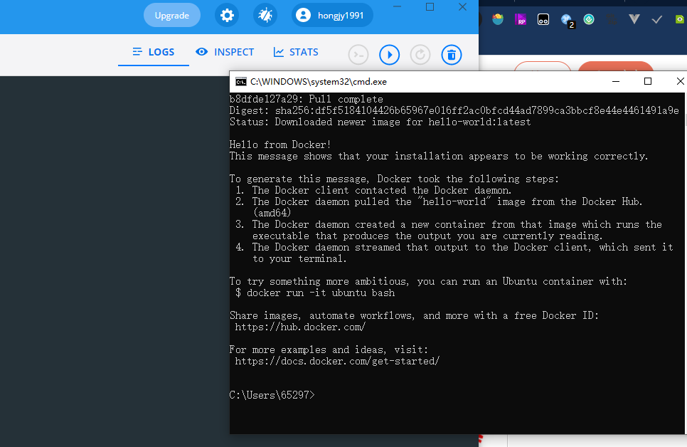 windows系统安装docker,pull hello-world